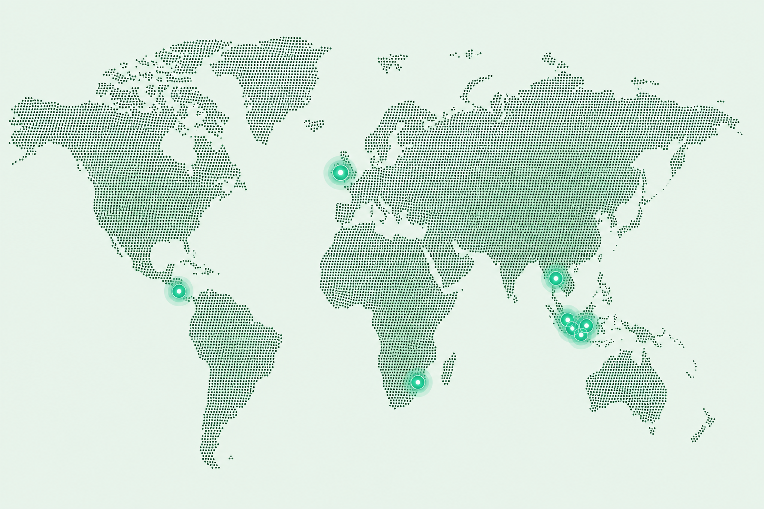 World map showing Smart Bin AI deployment locations across Singapore, Thailand, Costa Rica, Eswatini, Wales UK, and Israel